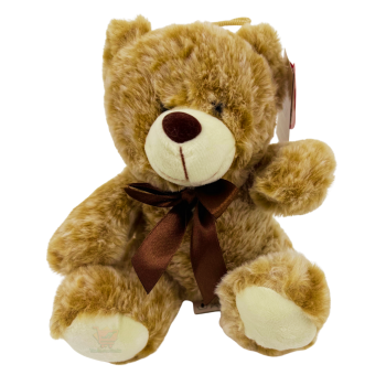 Brauner Plüschbär mit Schleife ca. 18 cm – klassischer Teddy im Geschenk-Look, weich und ideal als Mitbringsel oder kleine Überraschung.